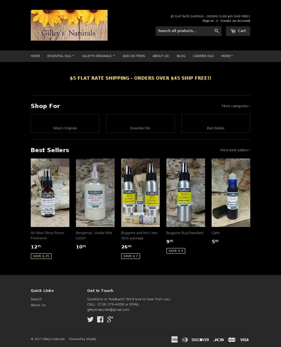 gilleysnaturals.com shopify website screenshot