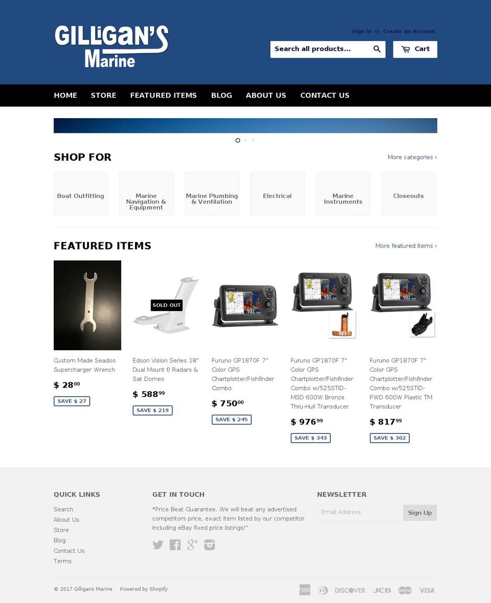 gilligansmarine.com shopify website screenshot