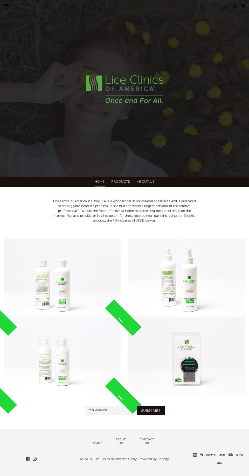 gilroyliceproducts.com — Shopify storefront screenshot