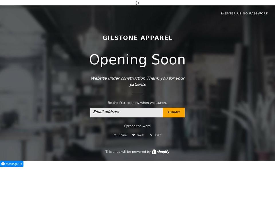 gilstoneapparel.com — Shopify storefront screenshot