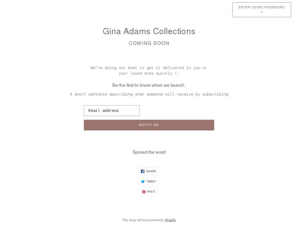 ginaadamscollection.com shopify website screenshot