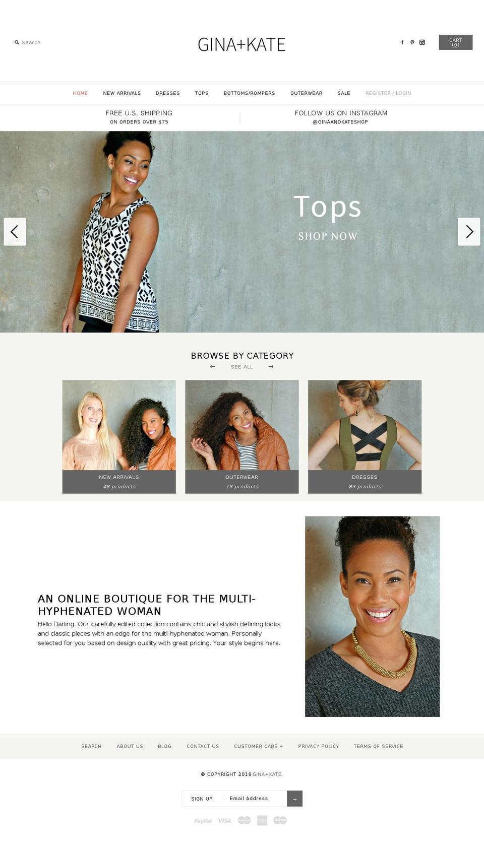 ginaandkate.com — Shopify storefront screenshot