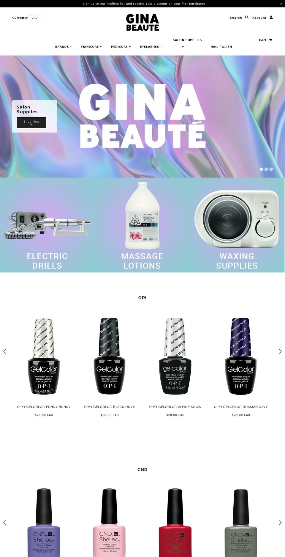 ginabeaute.ca shopify website screenshot