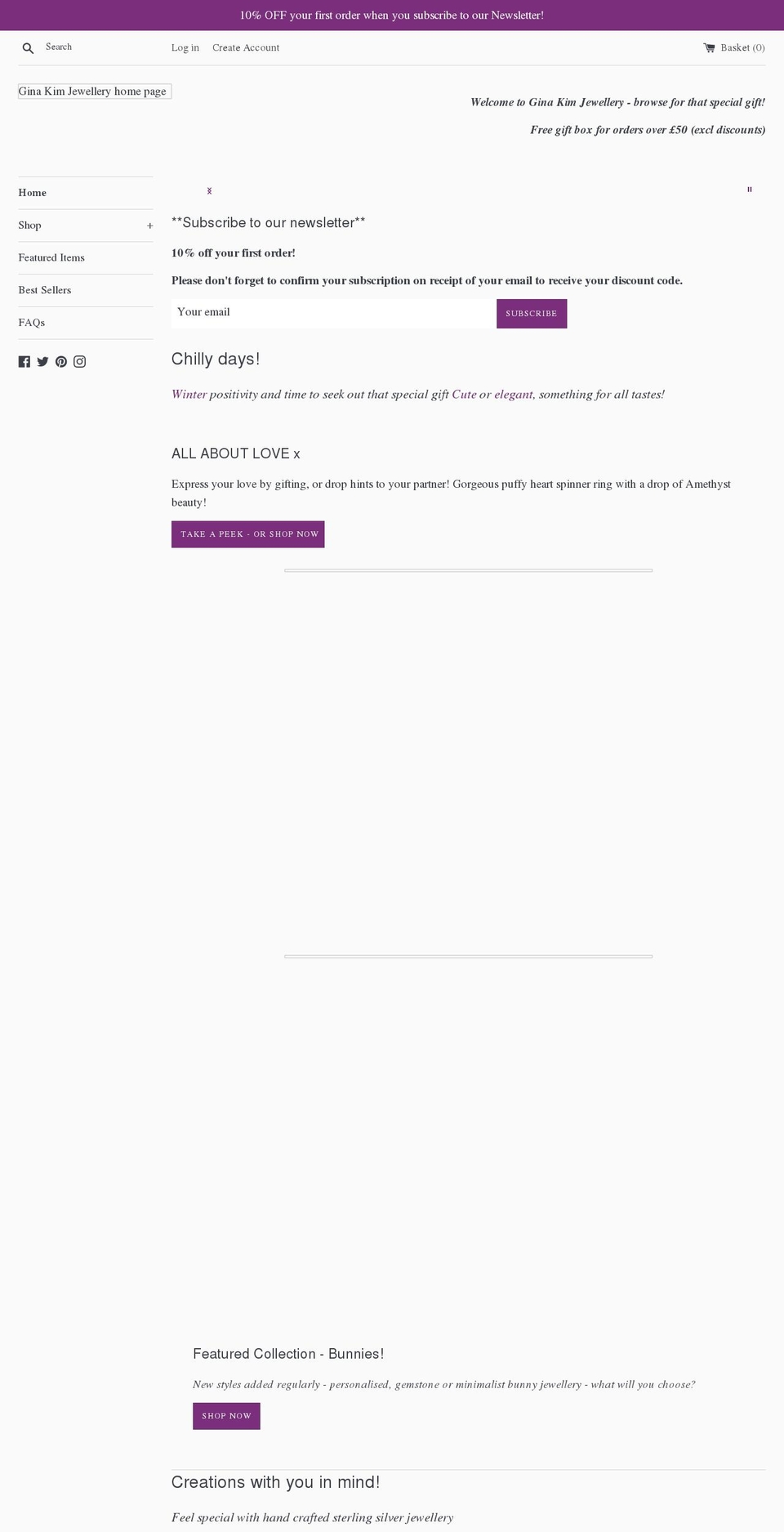 ginakimjewellery.com shopify website screenshot