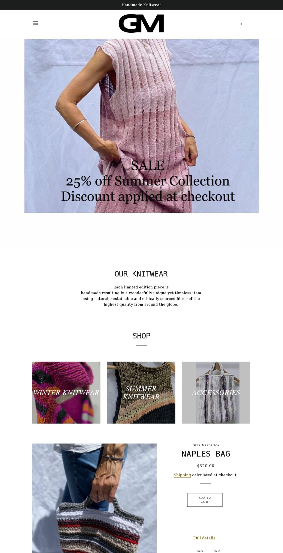 ginamarostica.com shopify website screenshot