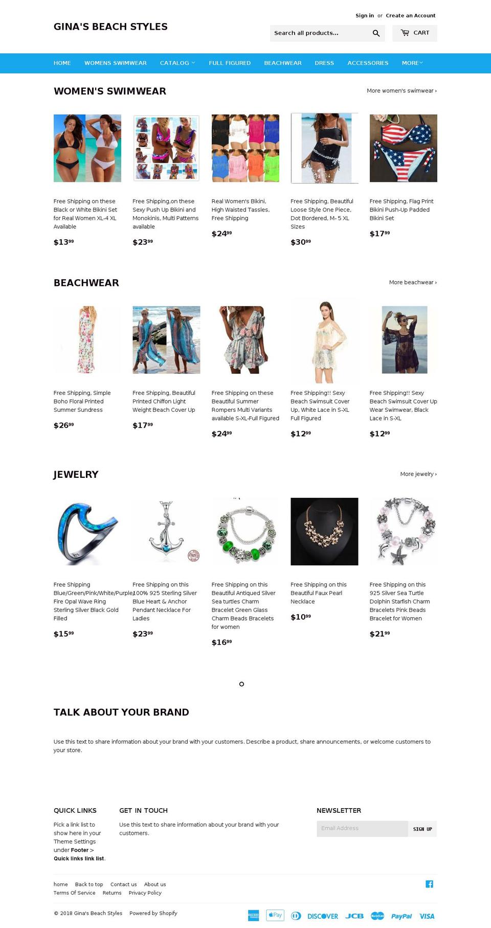 ginasbeachstyles.com — Shopify storefront screenshot