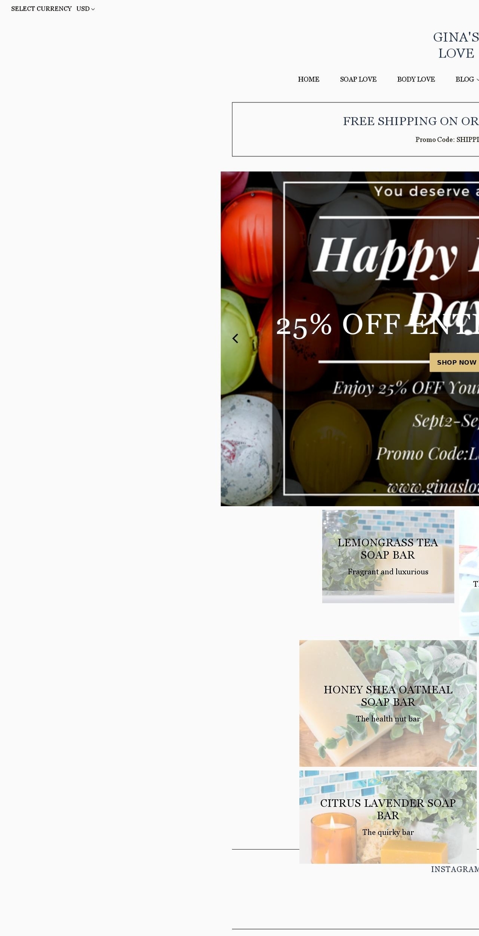 ginaslove.com — Shopify storefront screenshot