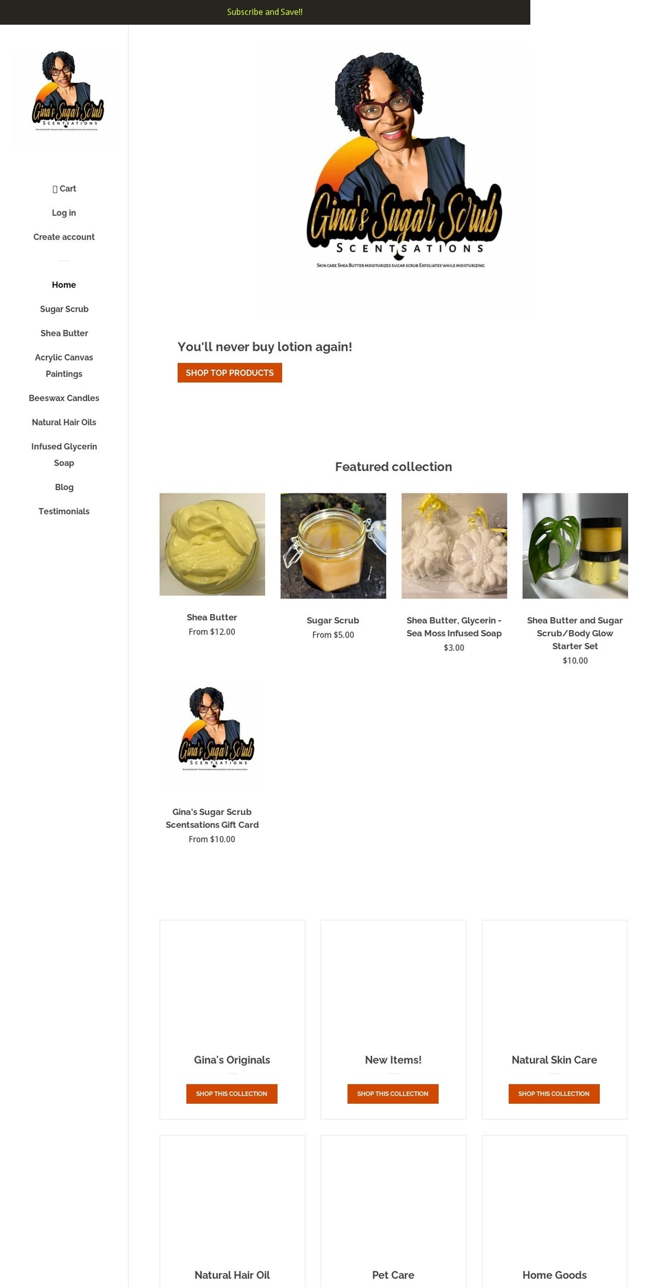 ginassugarscrubs.com shopify website screenshot