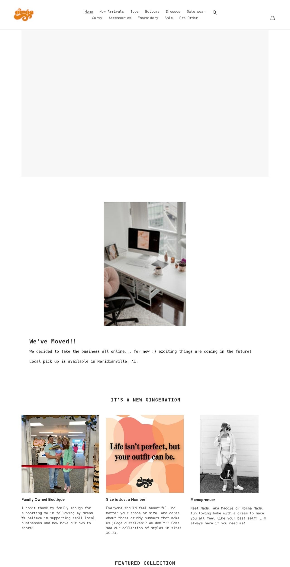 gingeboutique.com shopify website screenshot