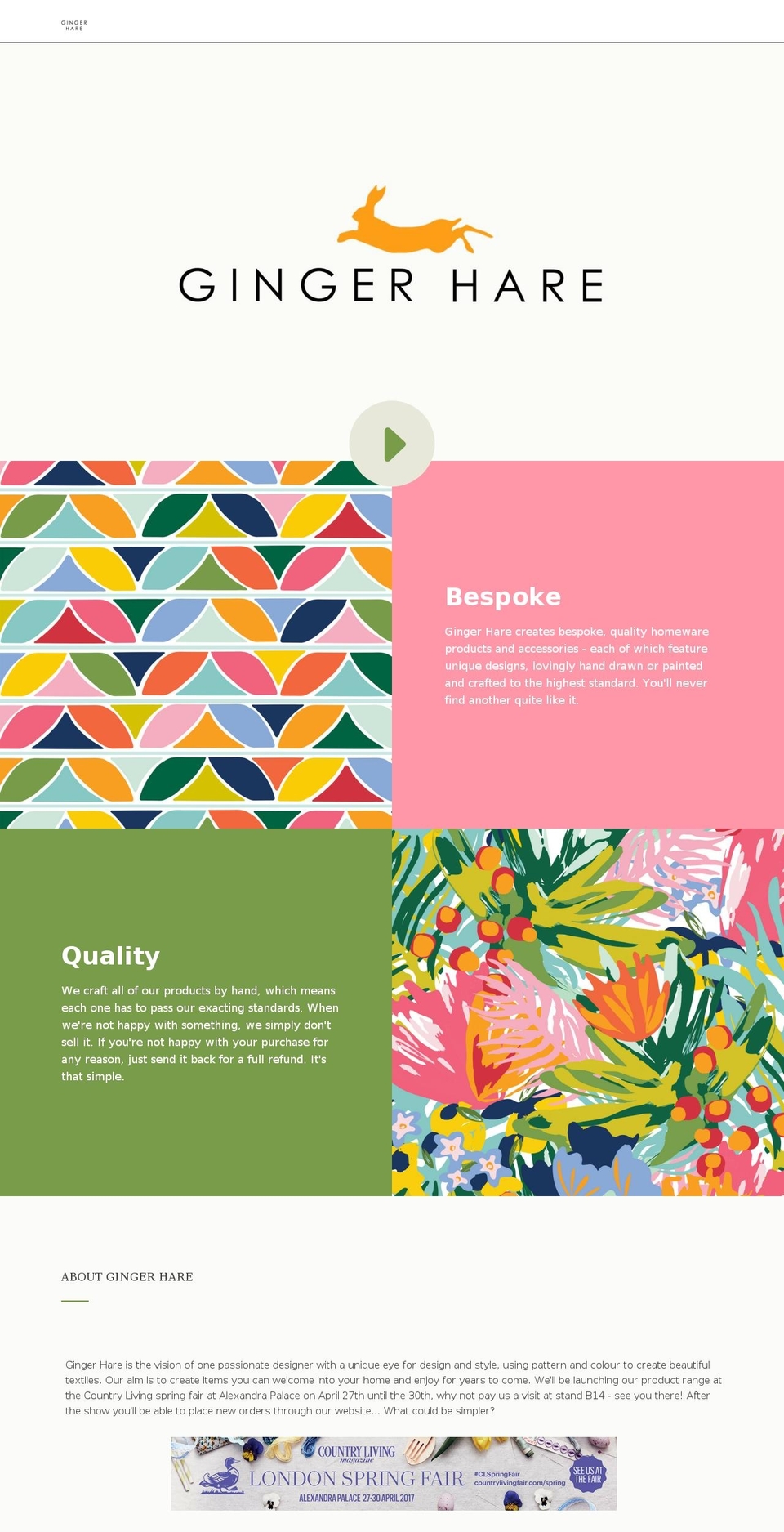 ginger-hare.com shopify website screenshot