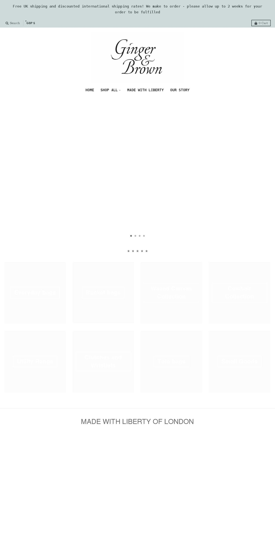 gingerandbrown.co.uk shopify website screenshot