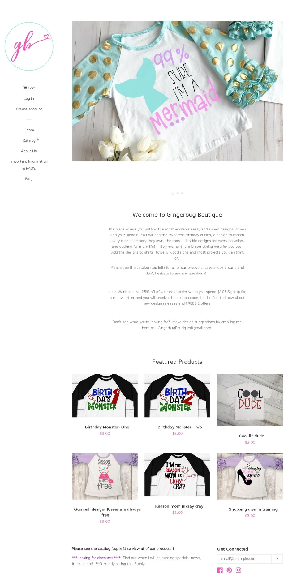 gingerbugboutique.com shopify website screenshot