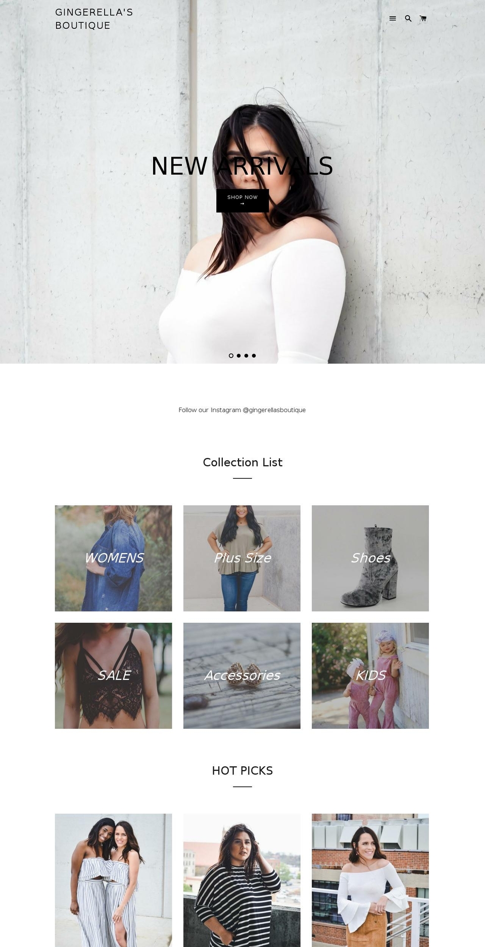 gingerellasboutique.com shopify website screenshot