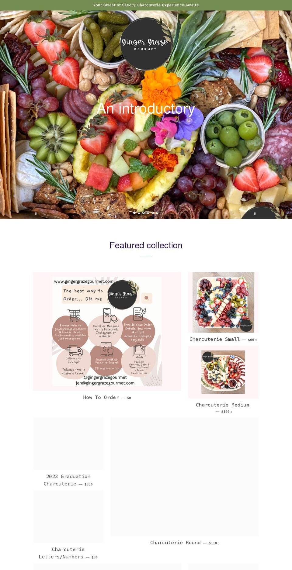 gingergrazegourmet.com shopify website screenshot