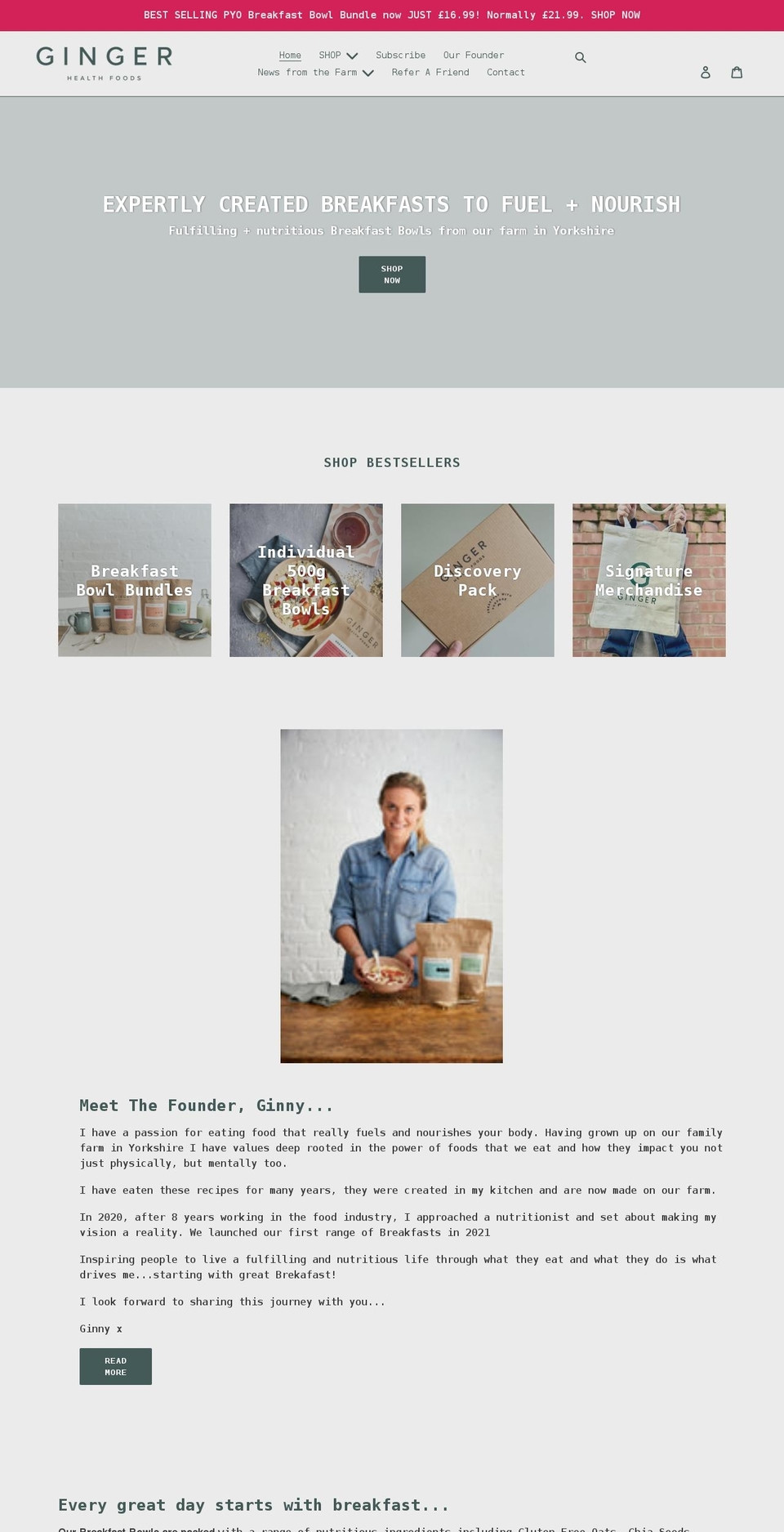 gingerhealthfoods.com shopify website screenshot