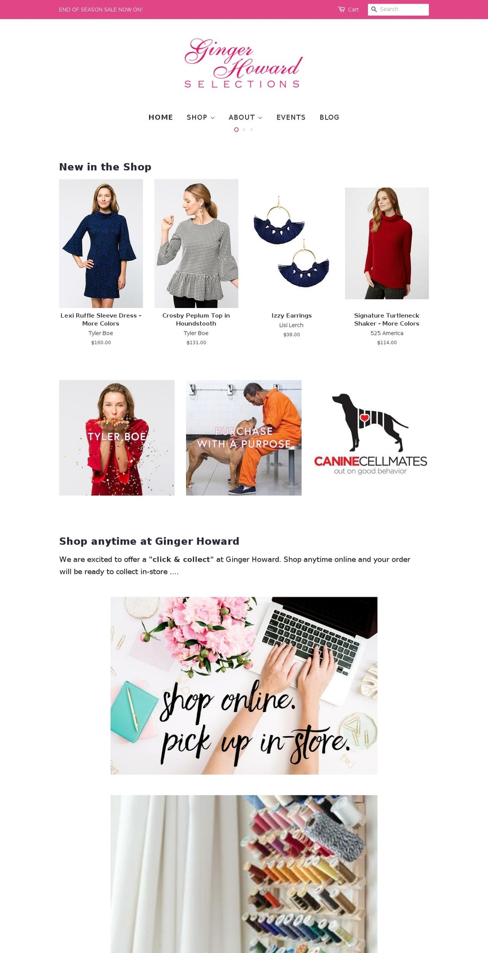 gingerhowardselections.com shopify website screenshot