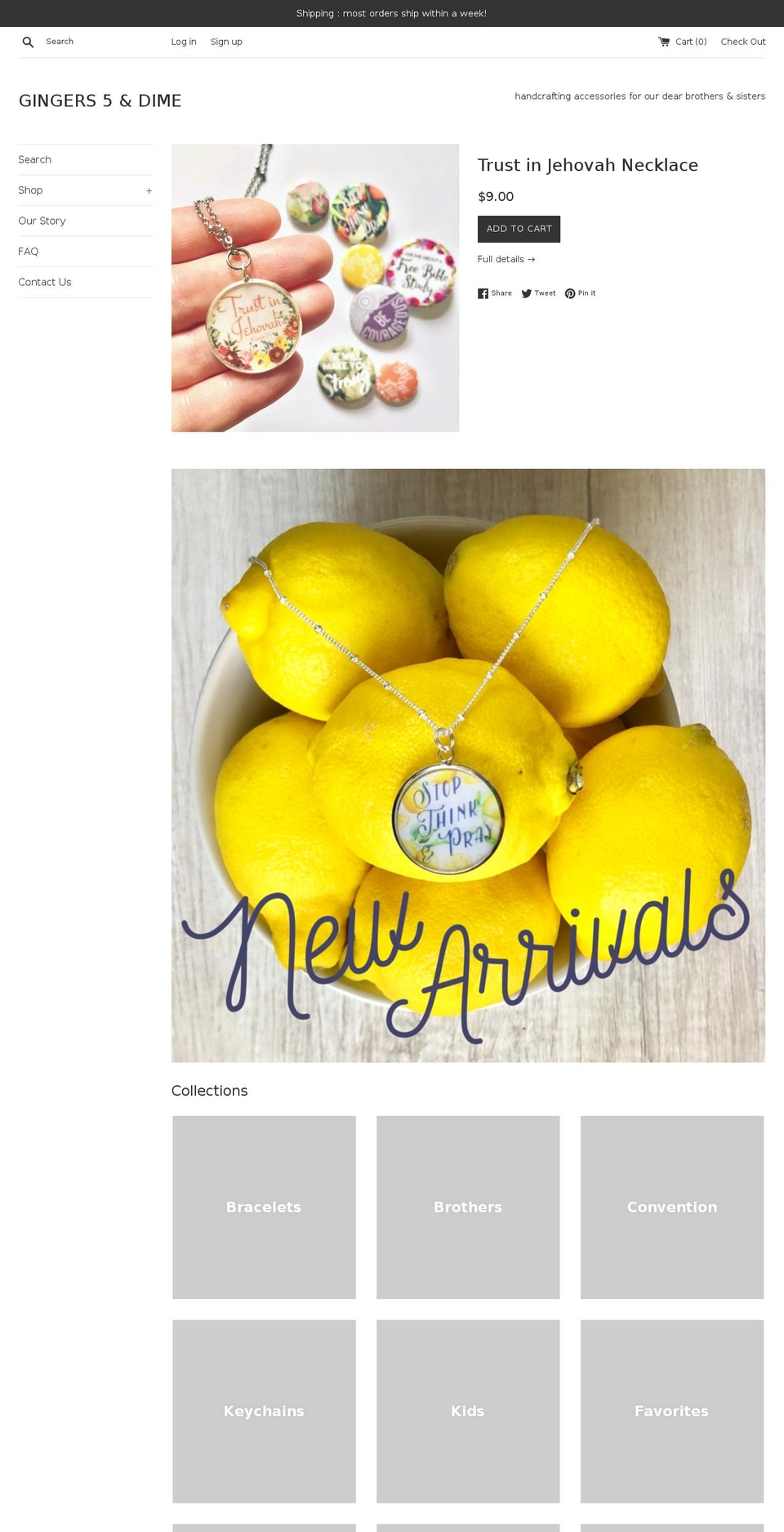 gingersfiveanddime.com — Shopify storefront screenshot