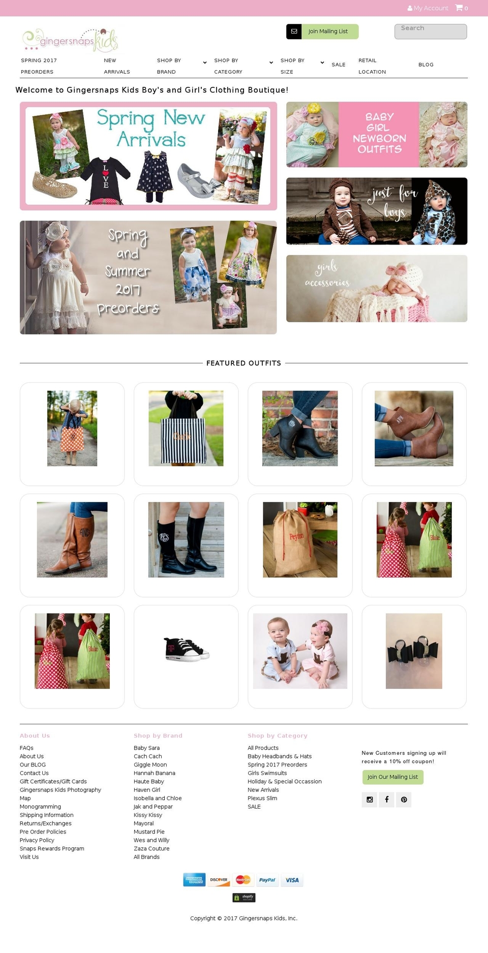 gingersnapkids.com shopify website screenshot