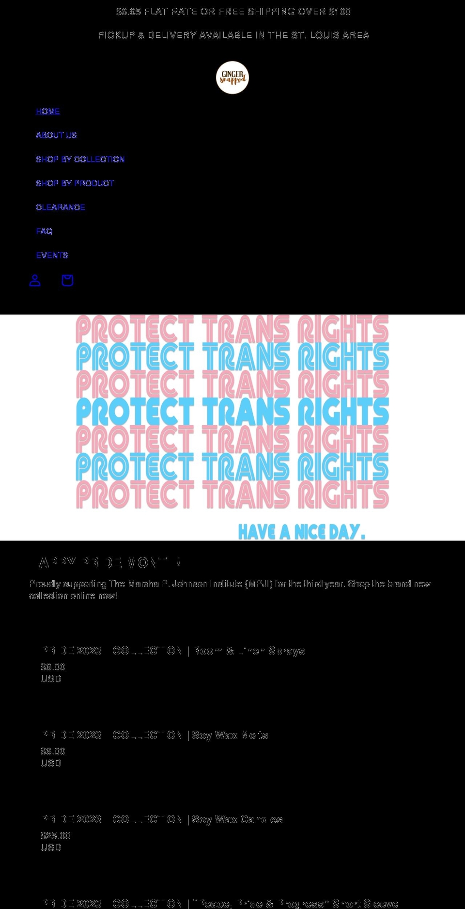 gingersnappedcandles.com shopify website screenshot