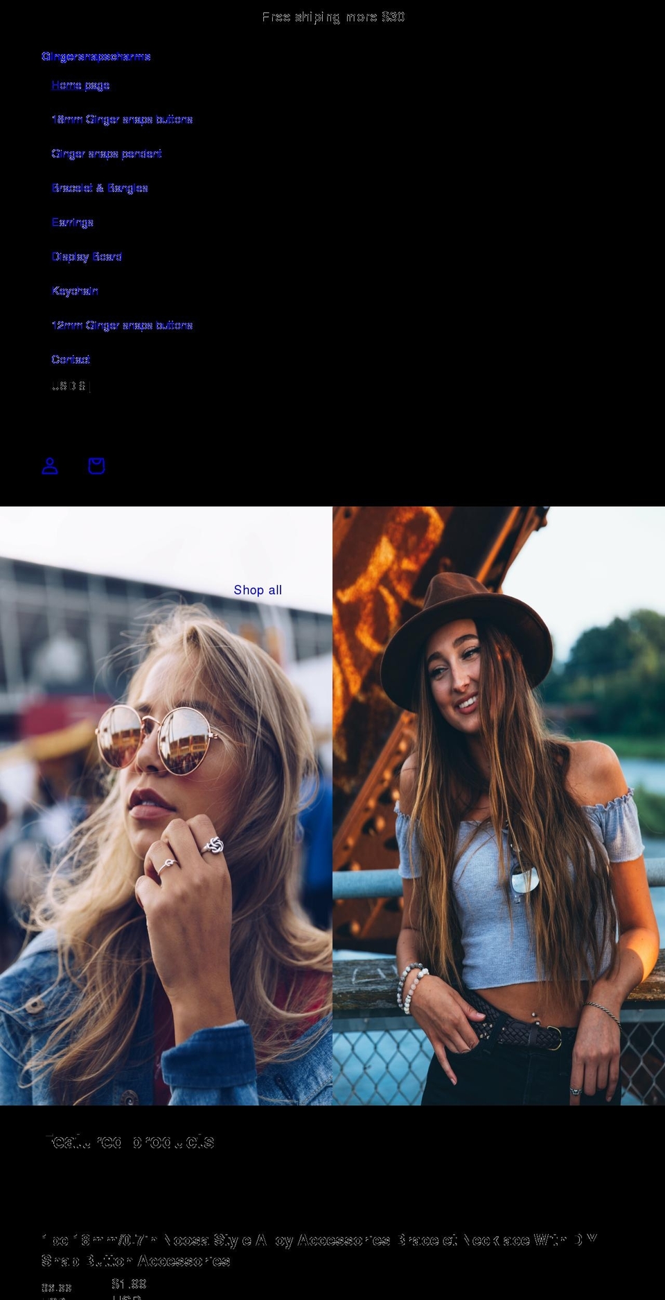 gingersnapscharms.com shopify website screenshot