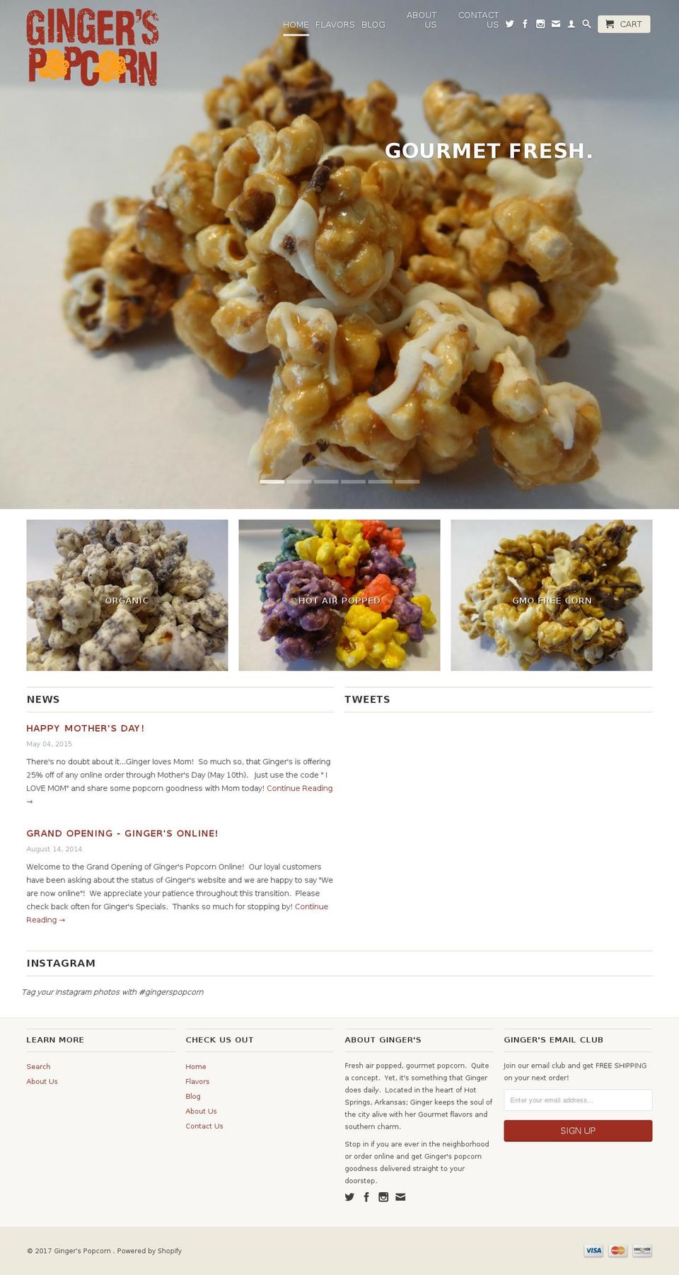 gingerspopcornshop.com shopify website screenshot