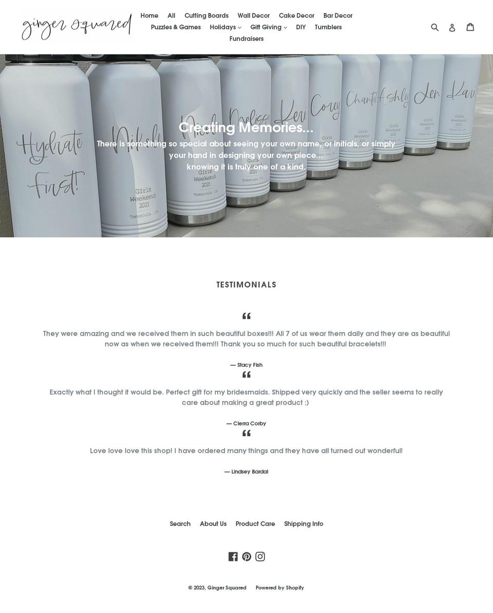 gingersquared.com shopify website screenshot