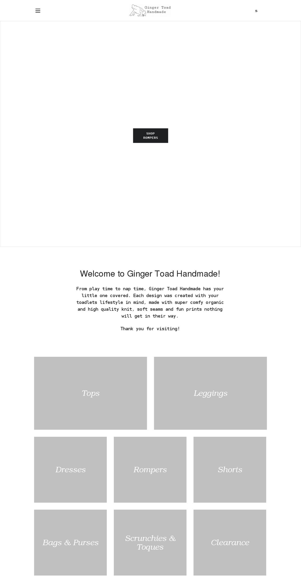 gingertoadhandmade.com shopify website screenshot