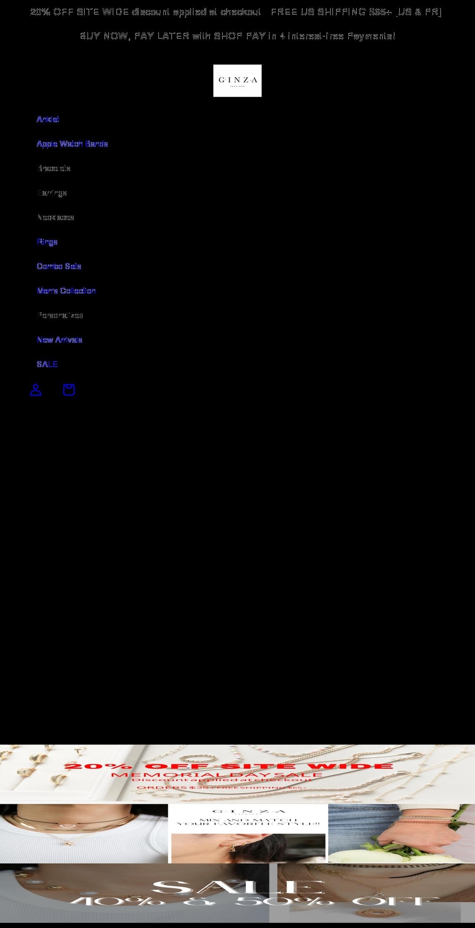 ginzafashions.com shopify website screenshot