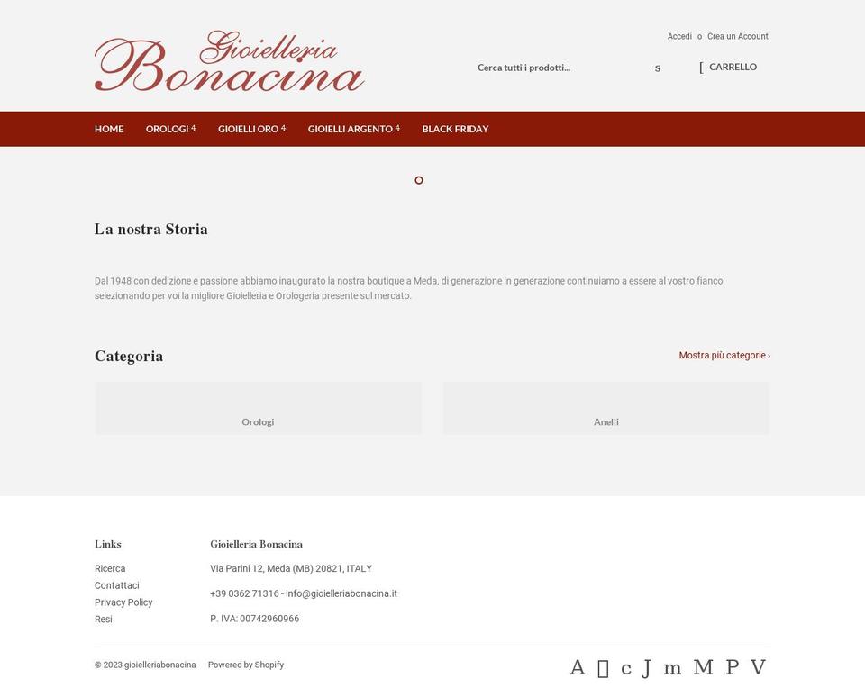 gioielleriabonacina.it shopify website screenshot