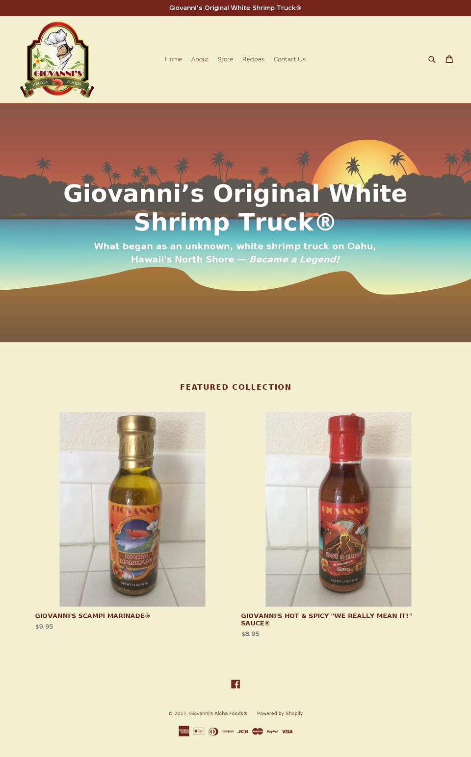giovannisalohashrimp.com shopify website screenshot