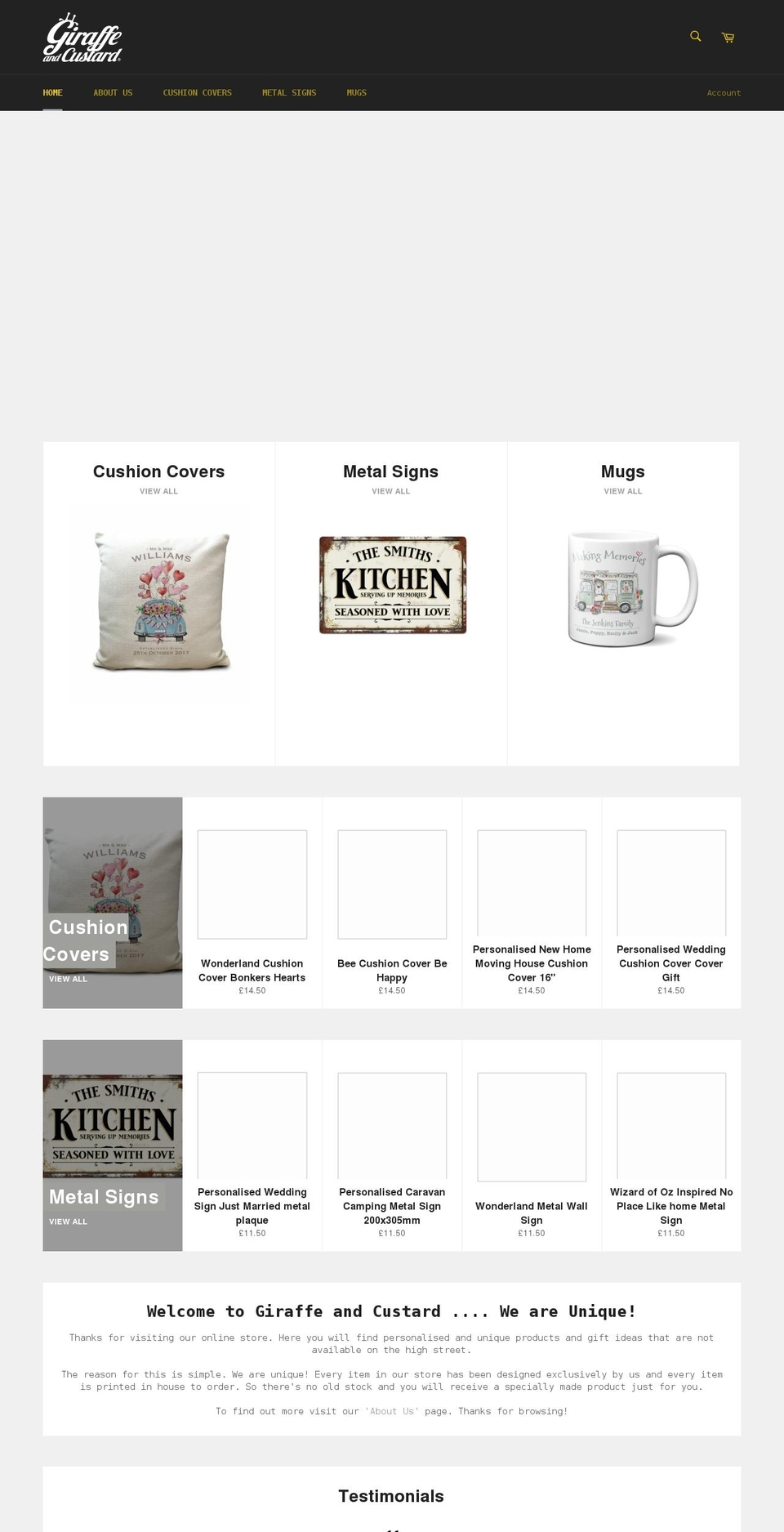 giraffeandcustard.com shopify website screenshot