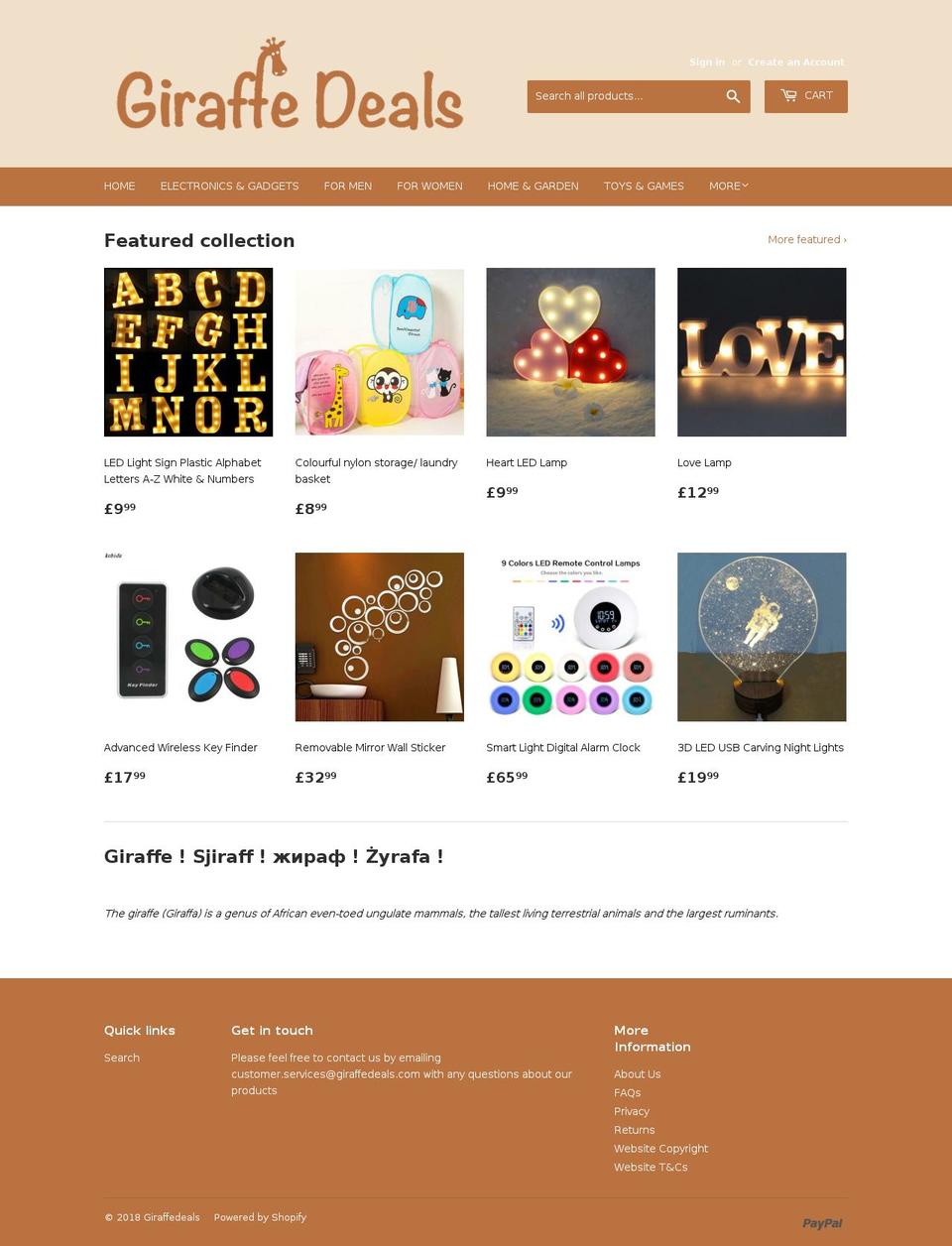 giraffedeals.com — Shopify storefront screenshot
