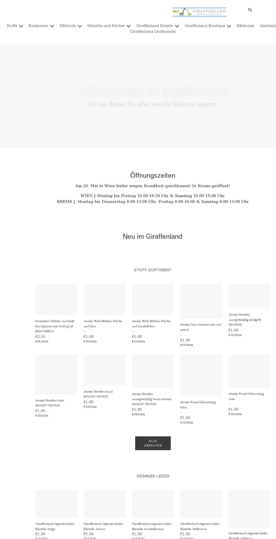 giraffenland.myshopify.com shopify website screenshot