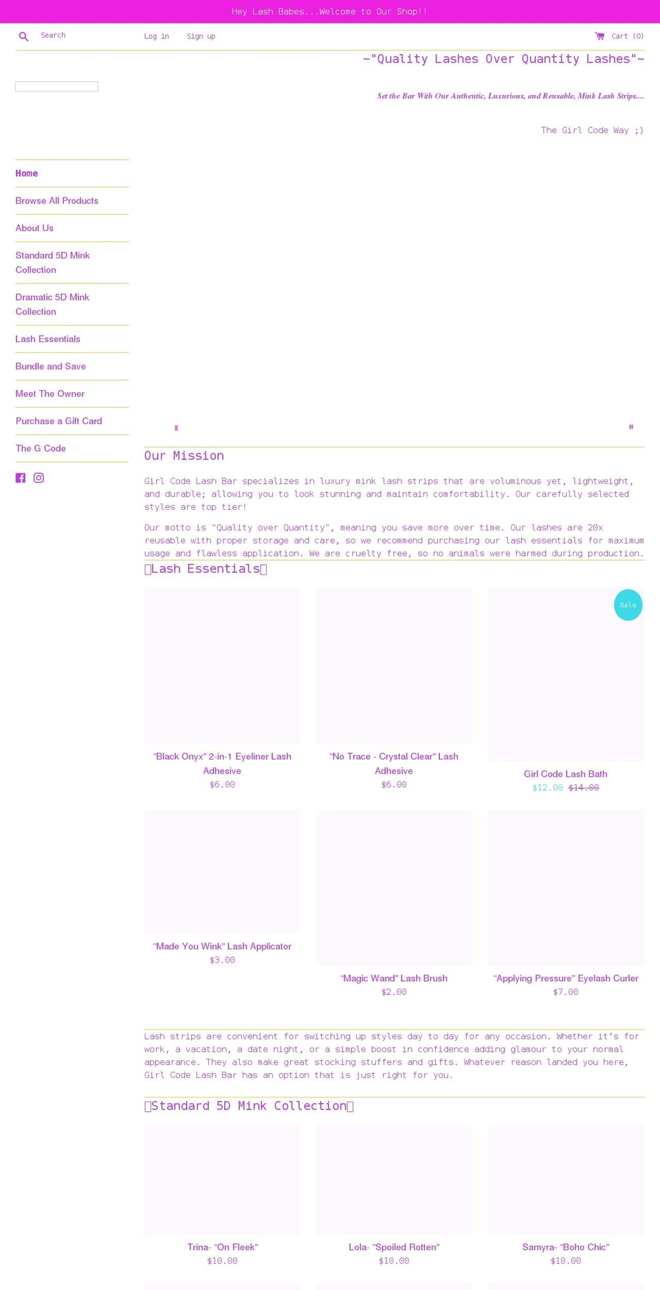 girlcodelashbar.com shopify website screenshot