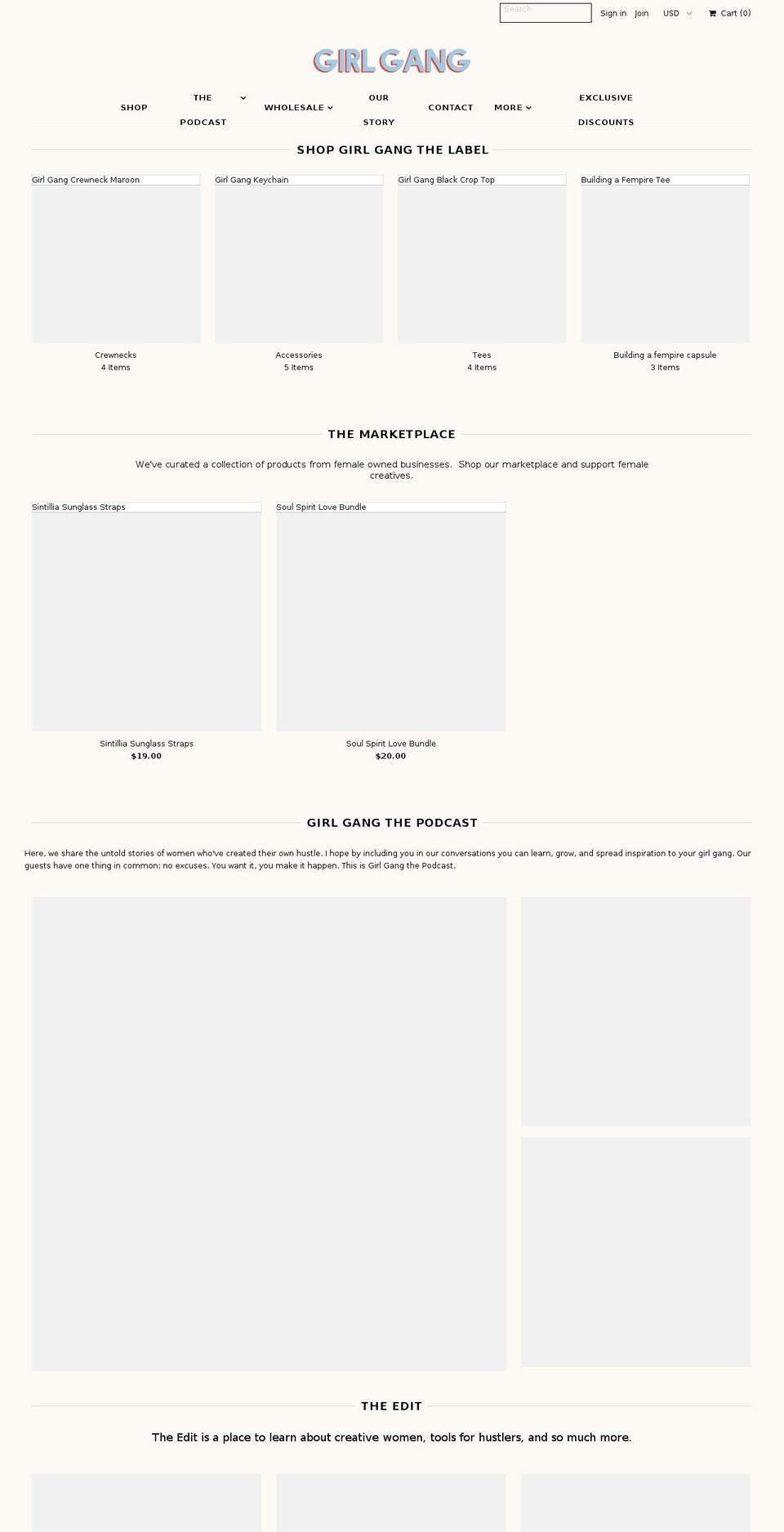 girlgangthelabel.com — Shopify storefront screenshot