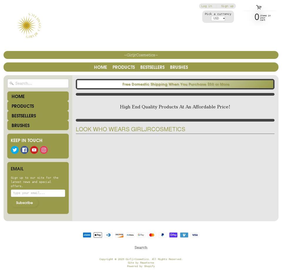 girljrcosmetic.com shopify website screenshot