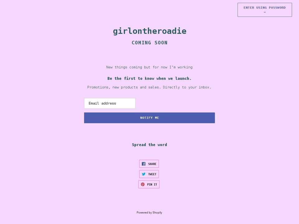girlontheroadie.com shopify website screenshot