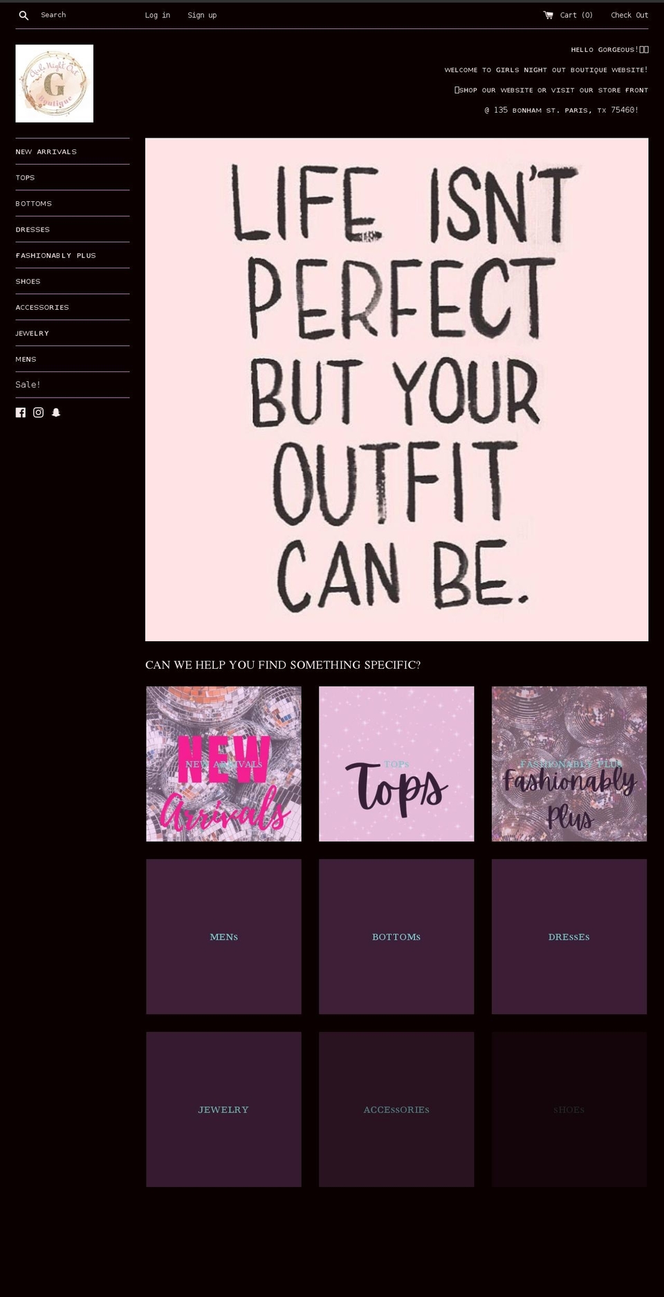 girlsnightoutboutique.com shopify website screenshot