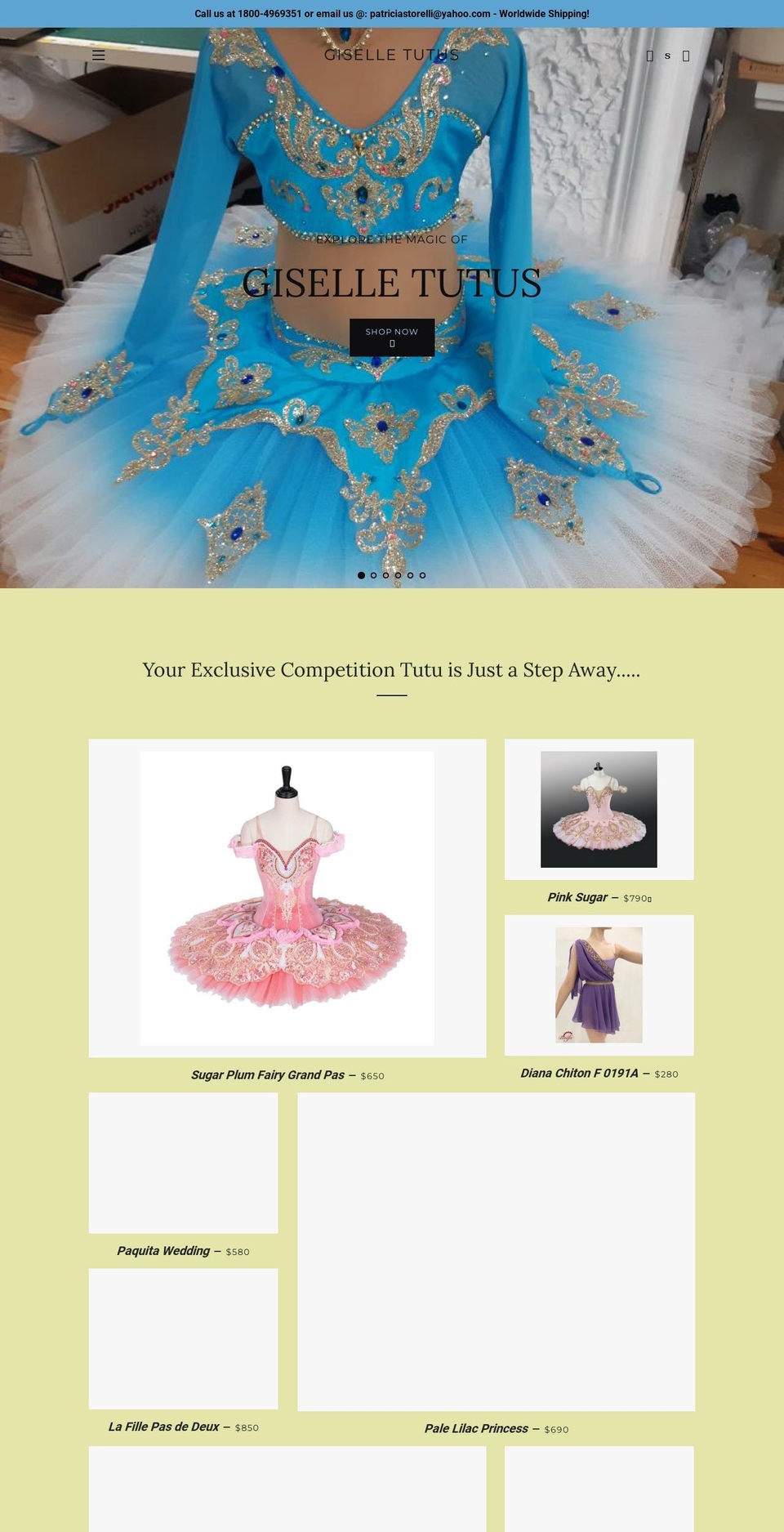 giselletutus.com — Shopify storefront screenshot
