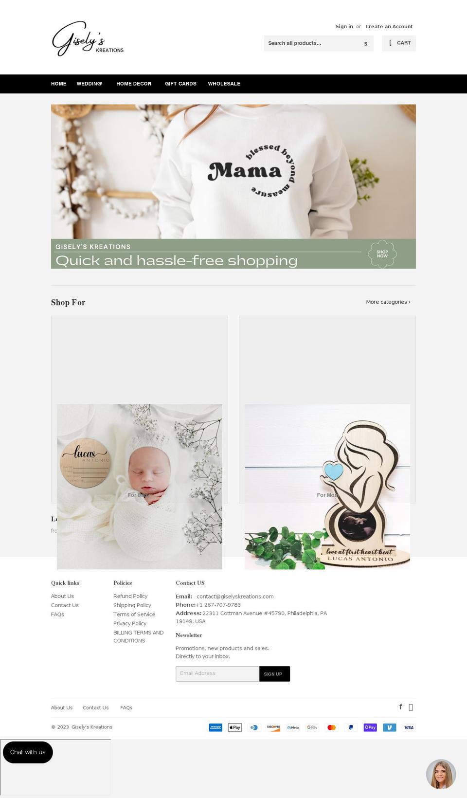 giselyskreations.com shopify website screenshot