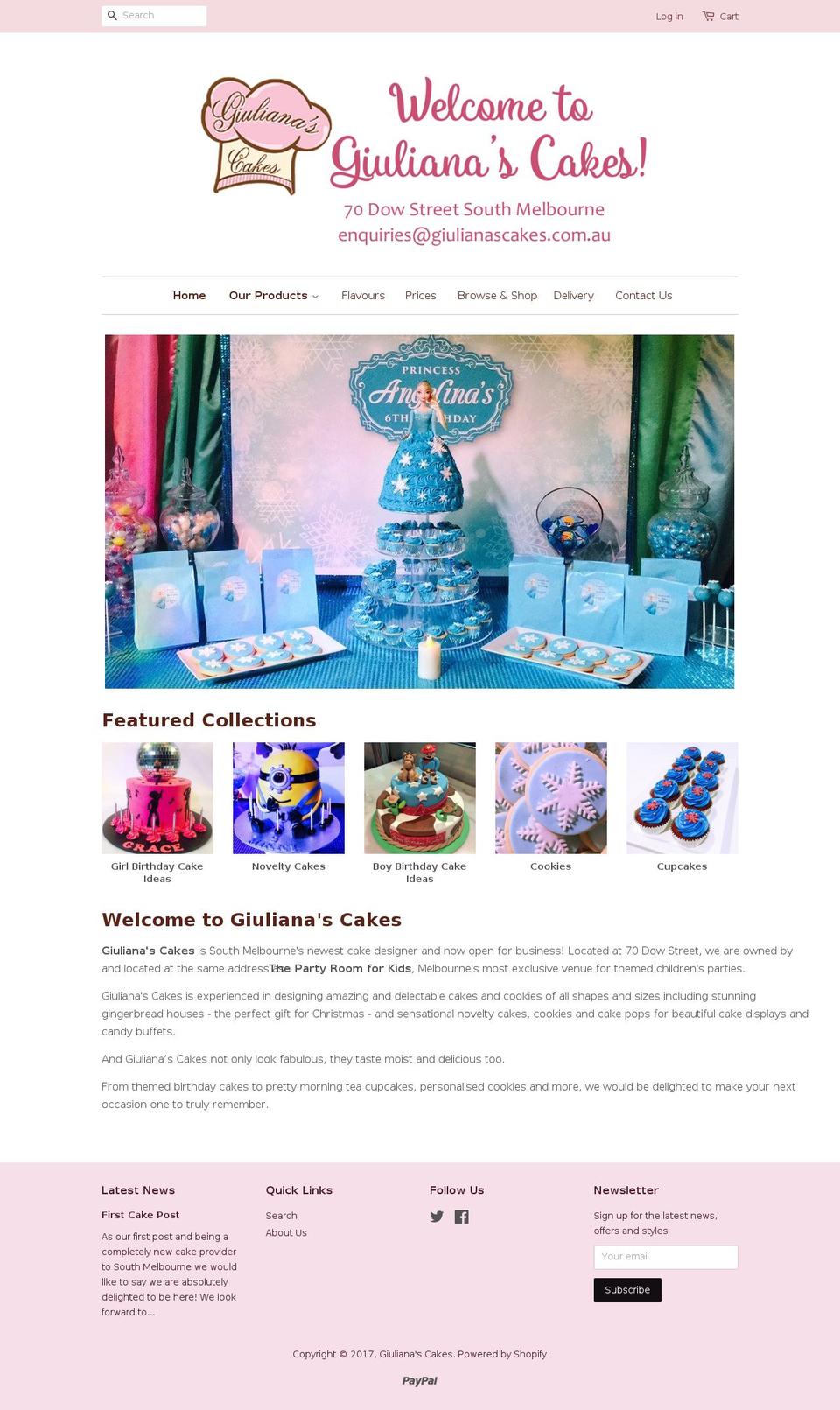 giulianascakes.com shopify website screenshot