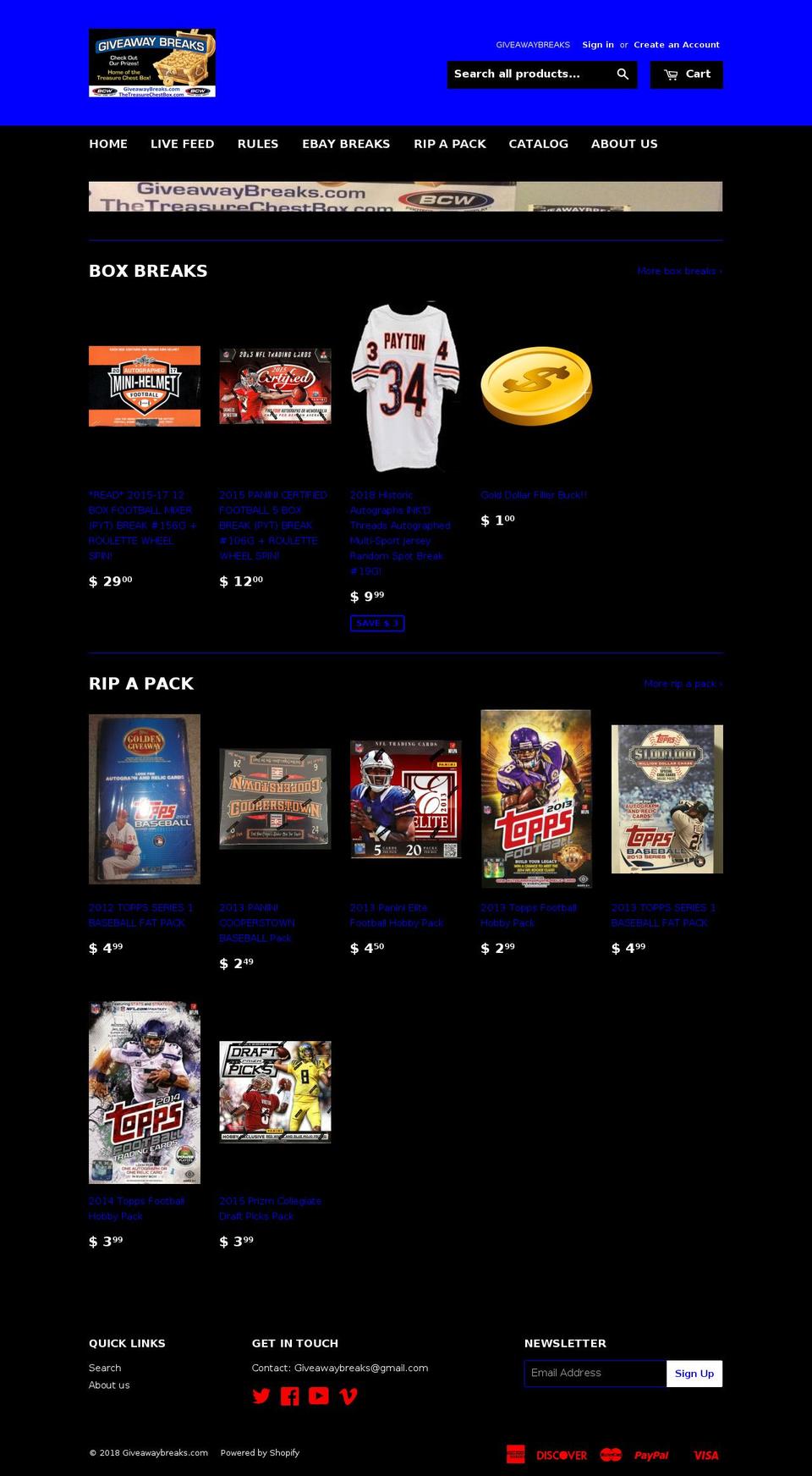 giveawaybreaks.com shopify website screenshot