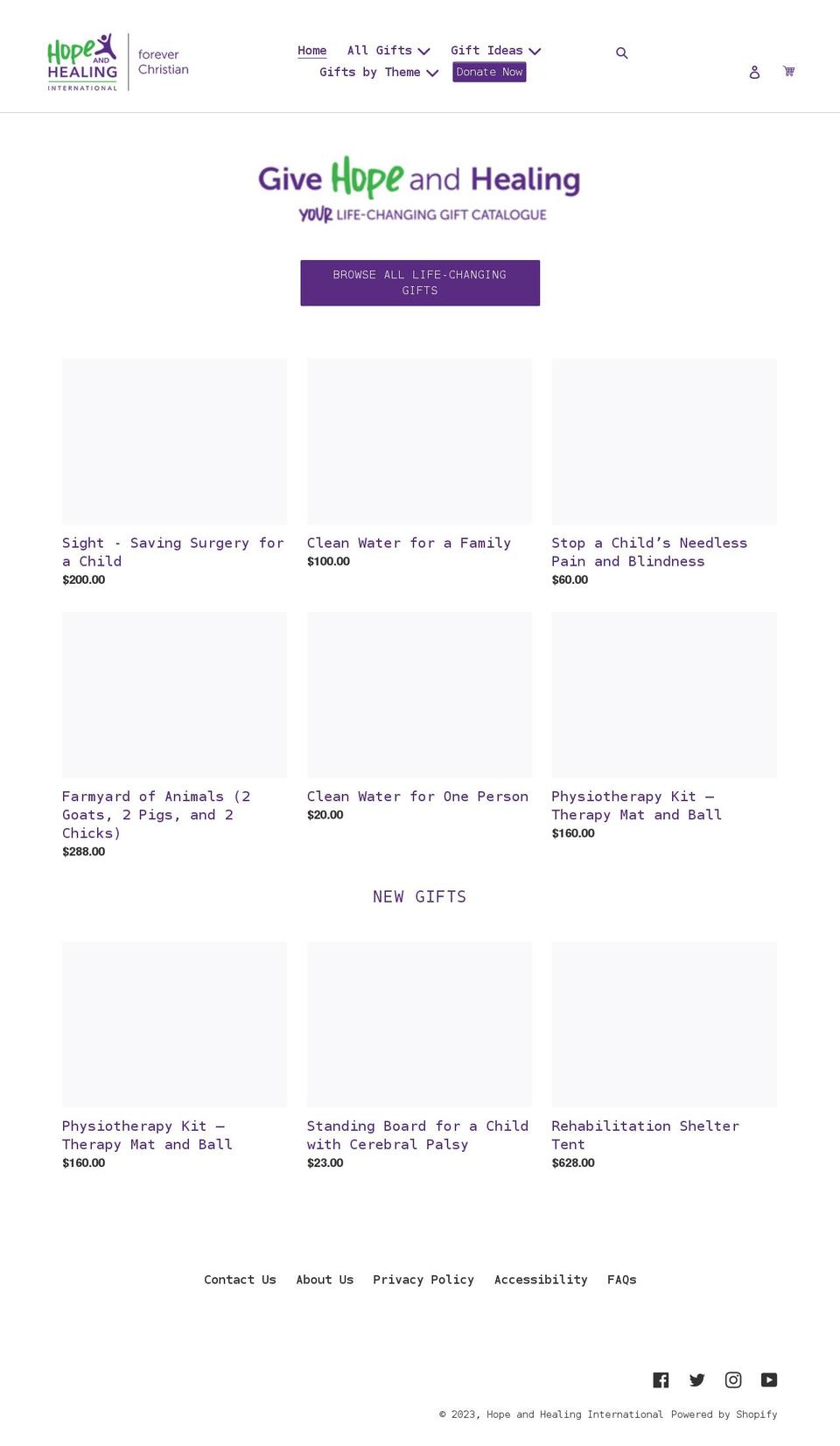 givehopeandhealing.org shopify website screenshot