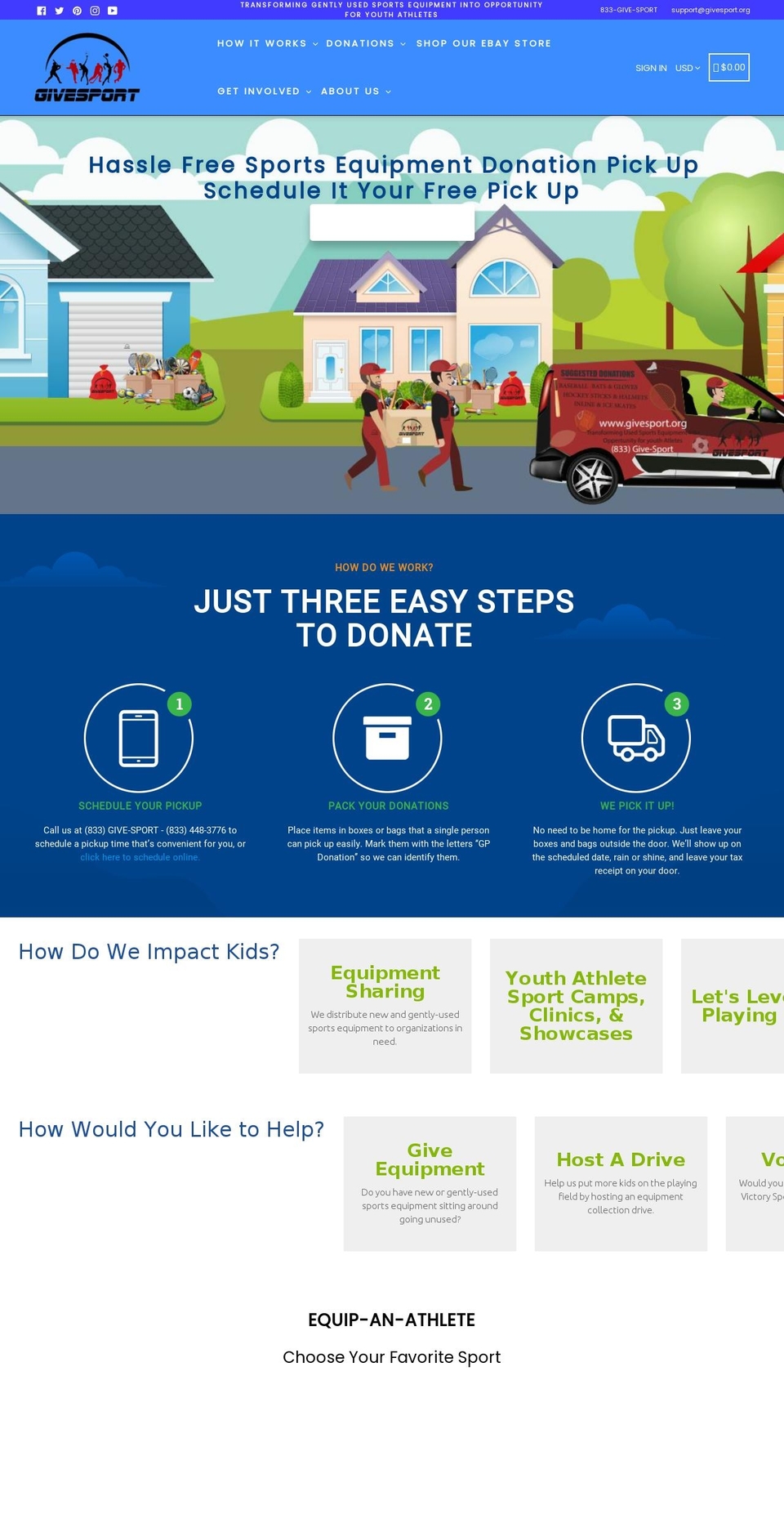 givesport.org shopify website screenshot