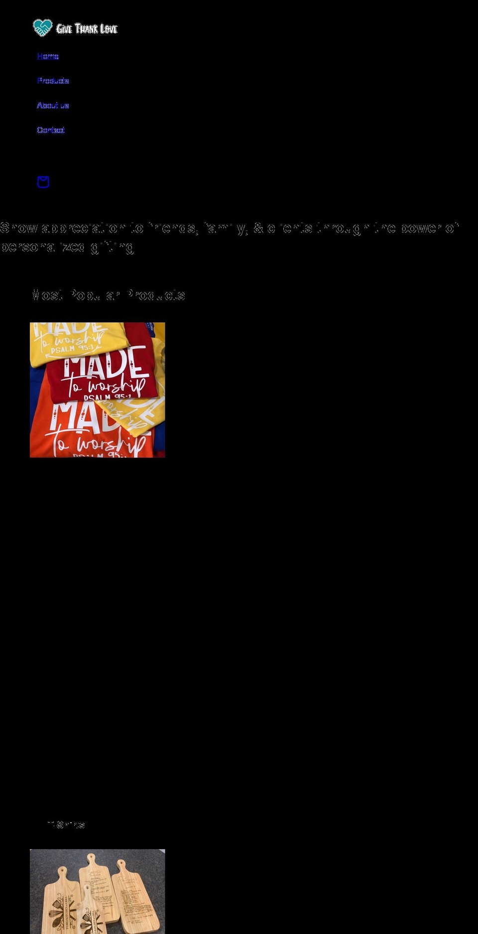 givethanklove.com shopify website screenshot