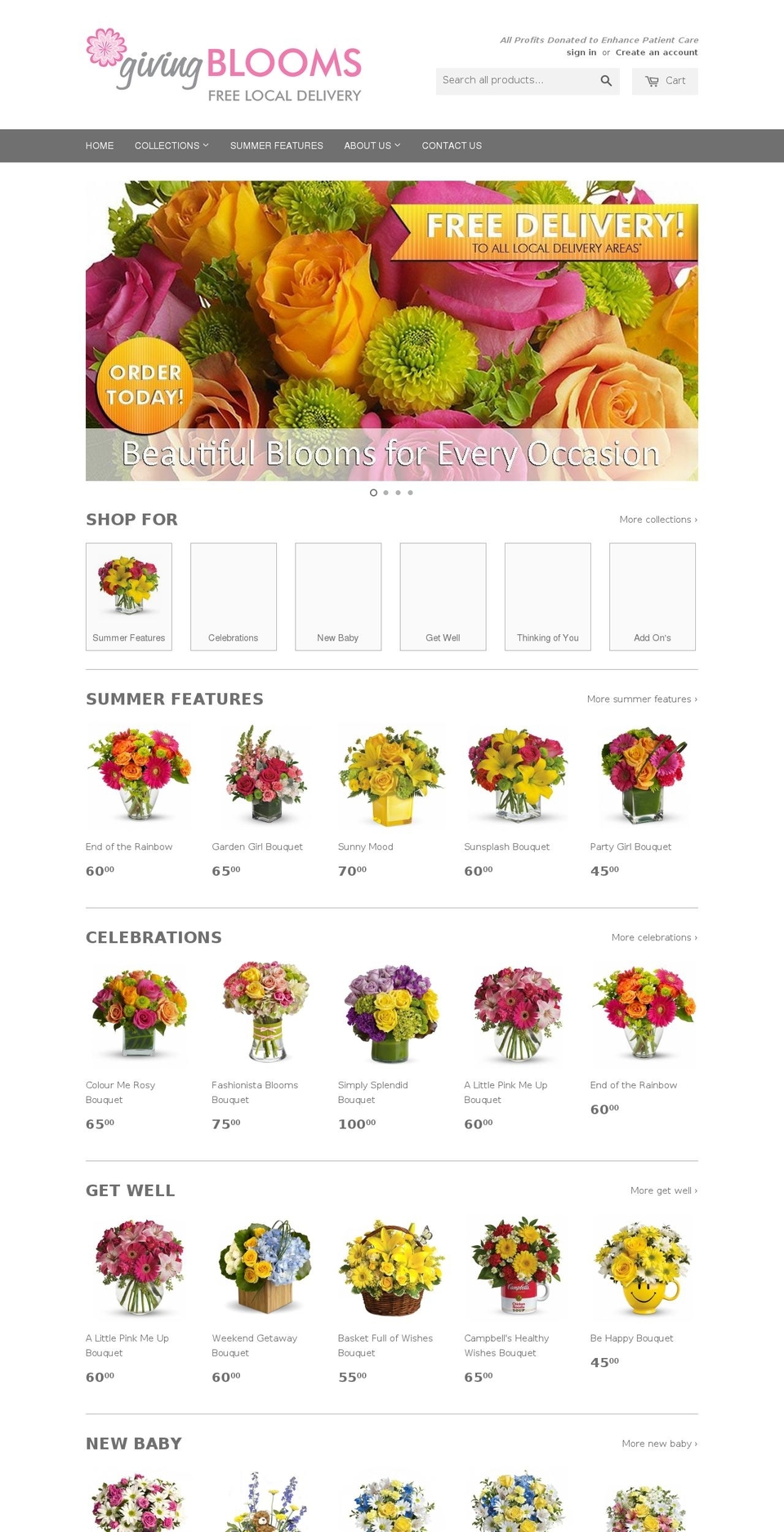 givingblooms.ca shopify website screenshot