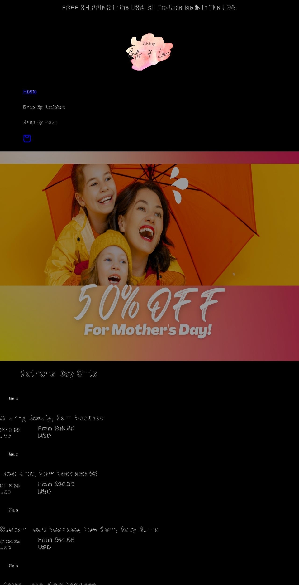 givinggiftsoflove.com shopify website screenshot