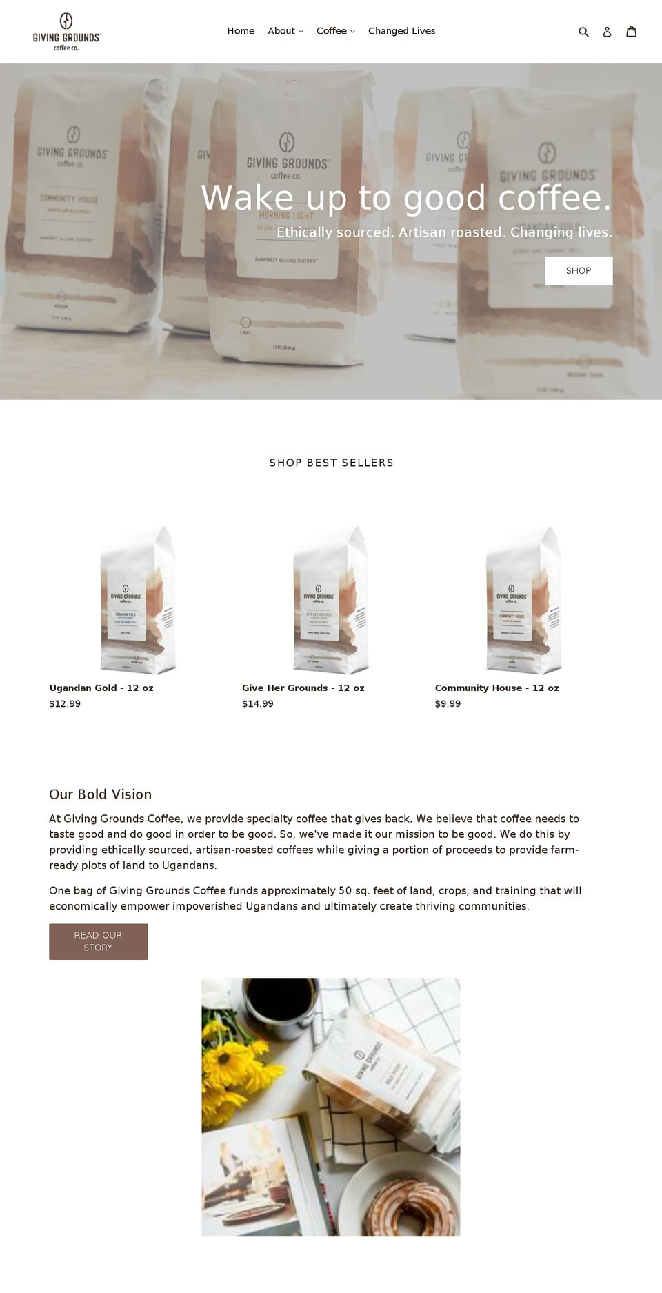 givinggroundscoffee.com shopify website screenshot