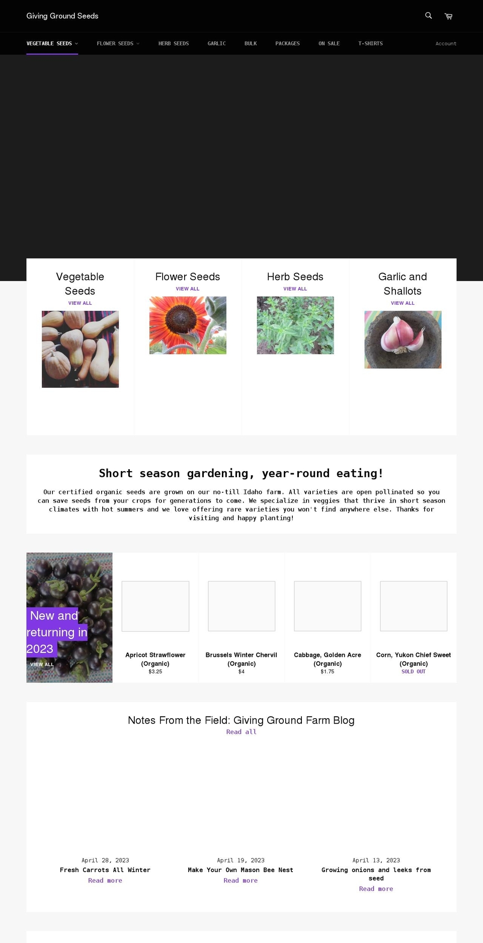 givinggroundseeds.com shopify website screenshot