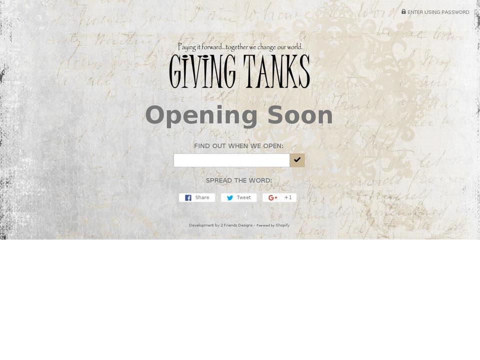 givingtanks.com shopify website screenshot